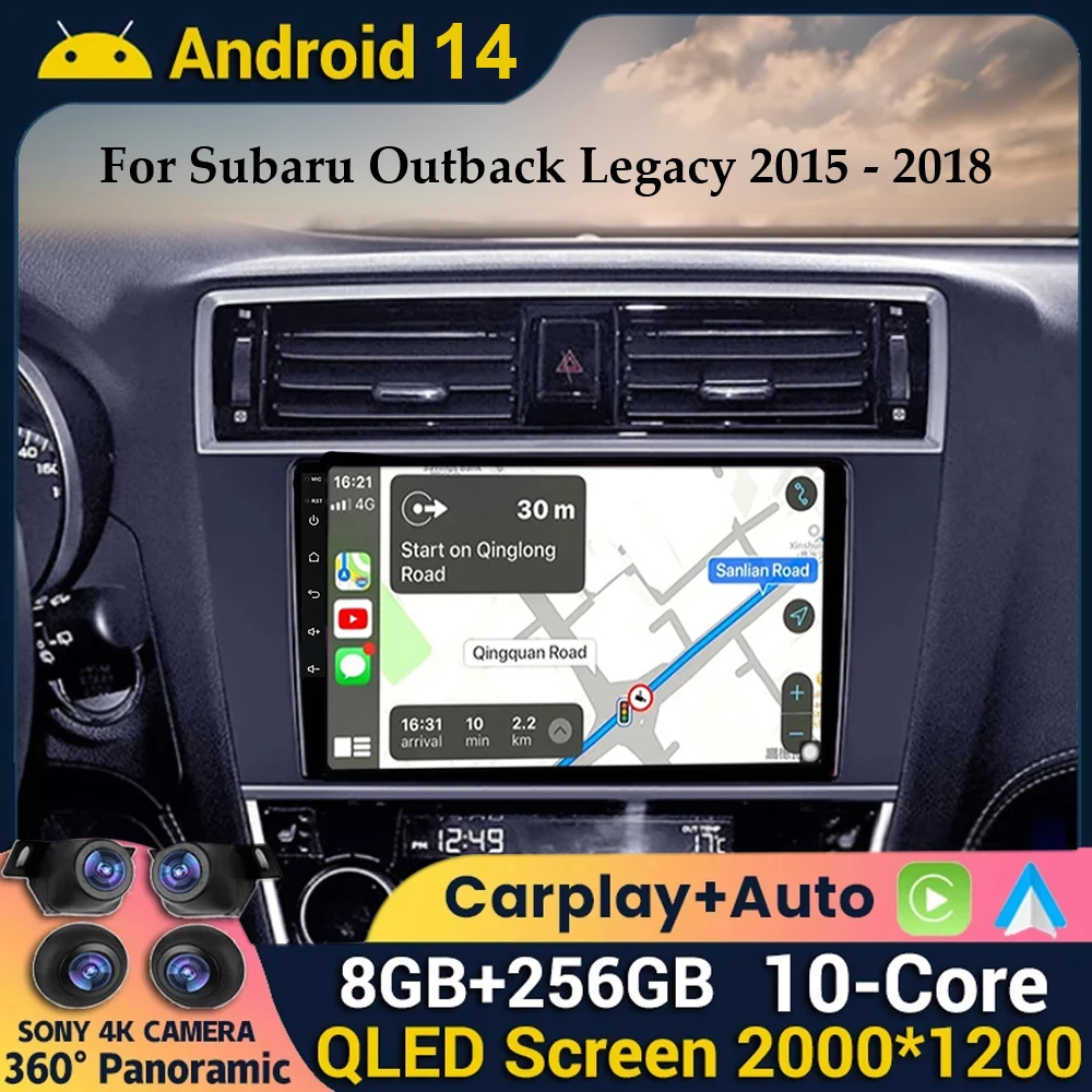 Android 14 Carplay Car Radio For Subaru Outback Legacy 2015 2016 2017 2018 Multimedia GPS Navigation Player Stereo Head Unit DSP