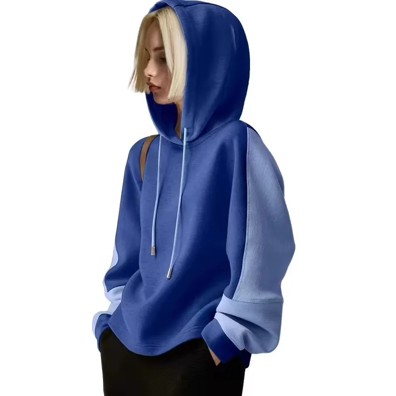 Blue Hoodie Women's Loose Casual Dstring Top Faionable Agel Spring 2024 New Arrival Comfortable Polyester Fiber