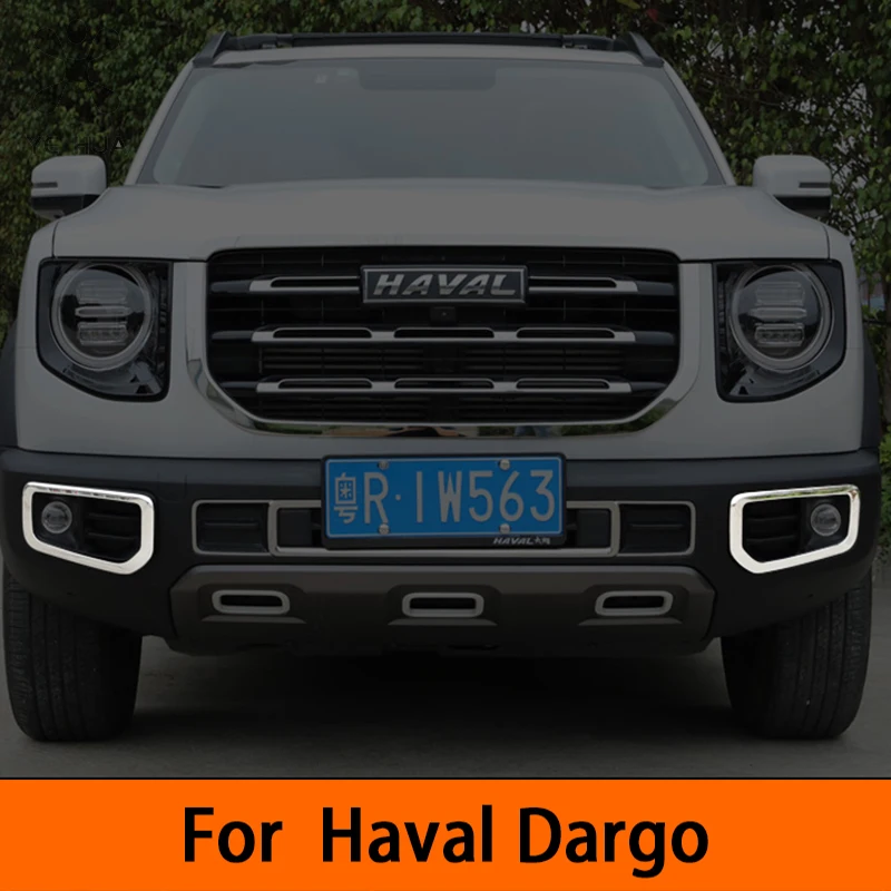 Car Front Fog Light Cover Grill Daytime Running Lamp Frame Trim Stainless steel Decorative Sticker For GWM Haval Dargo 2022 2023