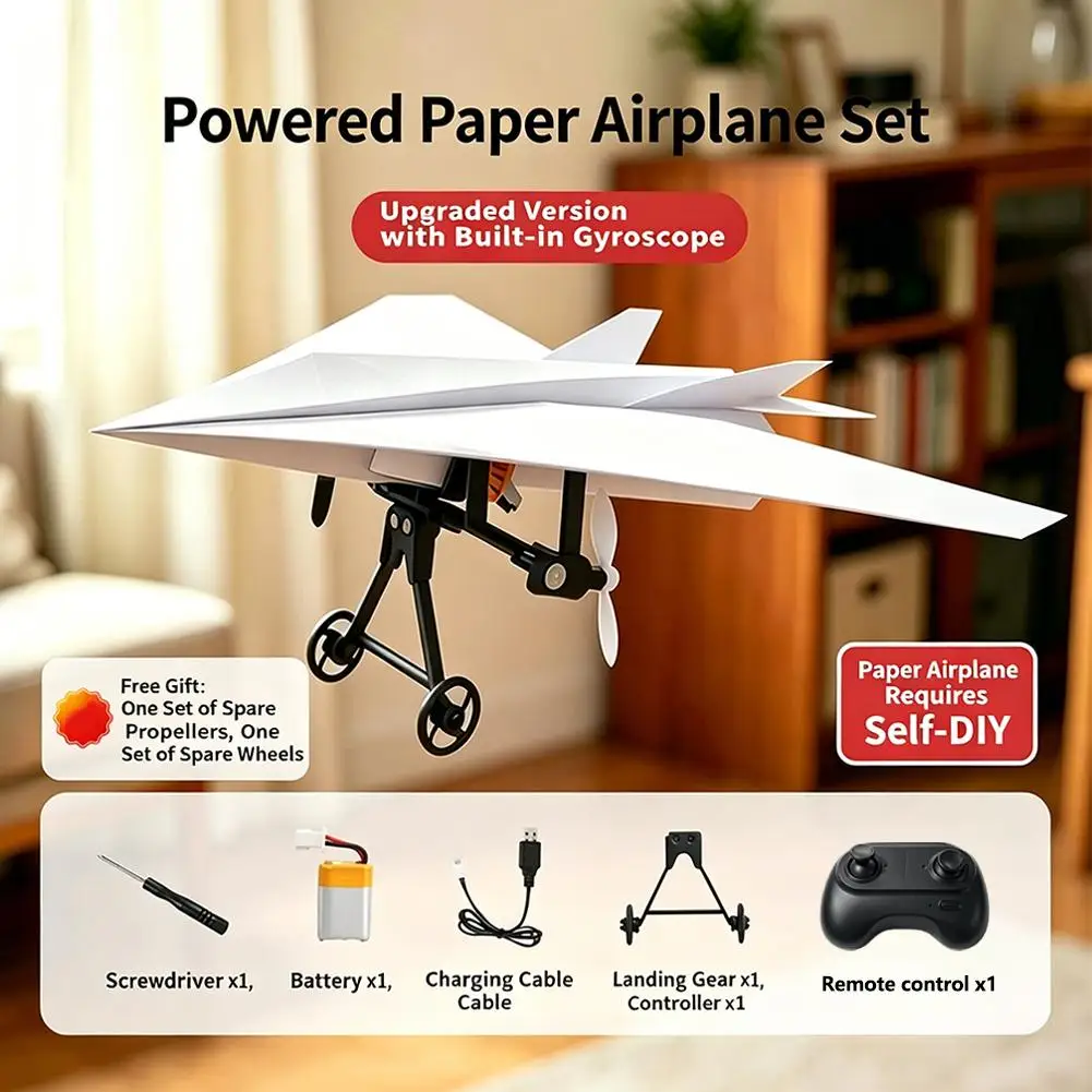 DIY RC Paper Airplane Kit DIY Electric Remote Control Plane with Dual Propellers Lightweight Flying Toy Micro Fixed Wing Drone