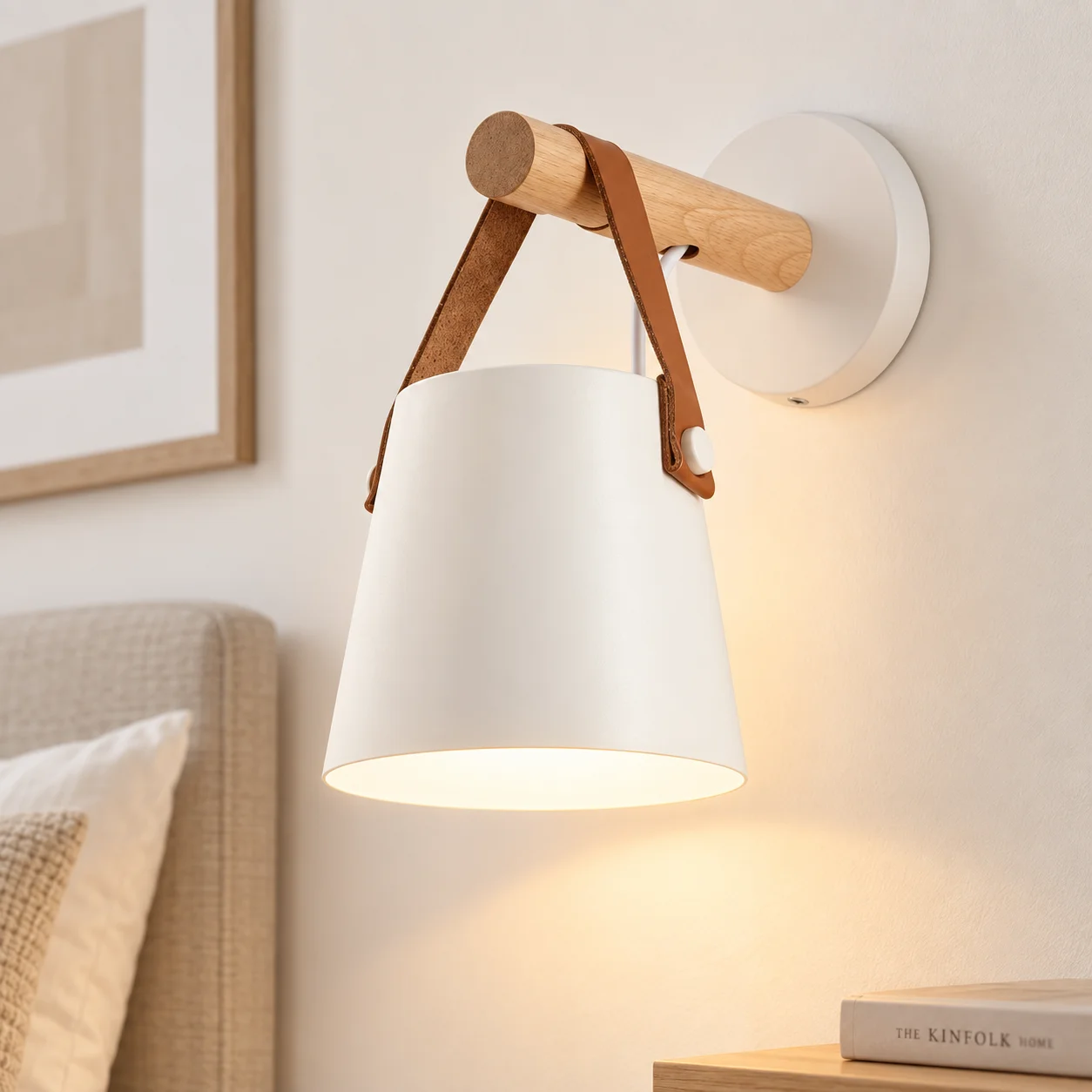JOYINLED Nordic Wooden Wall Lamp, Modern LED Wall Sconce Fixture E27 Black White Bedside Light for Bedroom Living Room Hallway