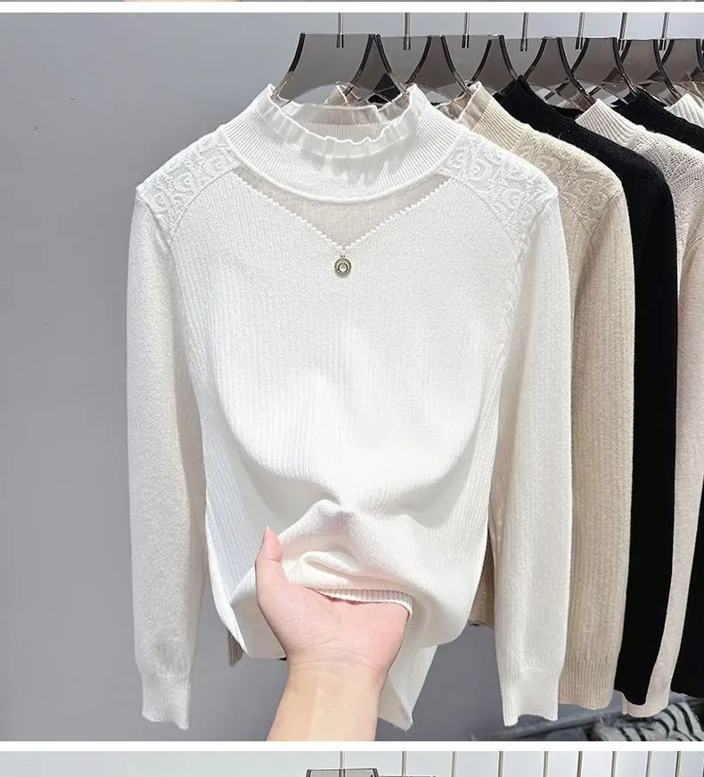 เสื้อสเวตเตอร์เซ็กซี่และทันสมัย ดีไซน์ใหม่สำหรับฤดูใบไม้ร่วงและฤดูหนาว ปี 2025 เสื้อคอเต่าตาข่าย