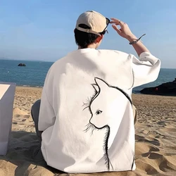 Summer Oversized T-shirt Men Cartoon Cat Print Tees High Street Unisex Top T Shirts Loose Cotton Harajuku Daily Clothing 5xl