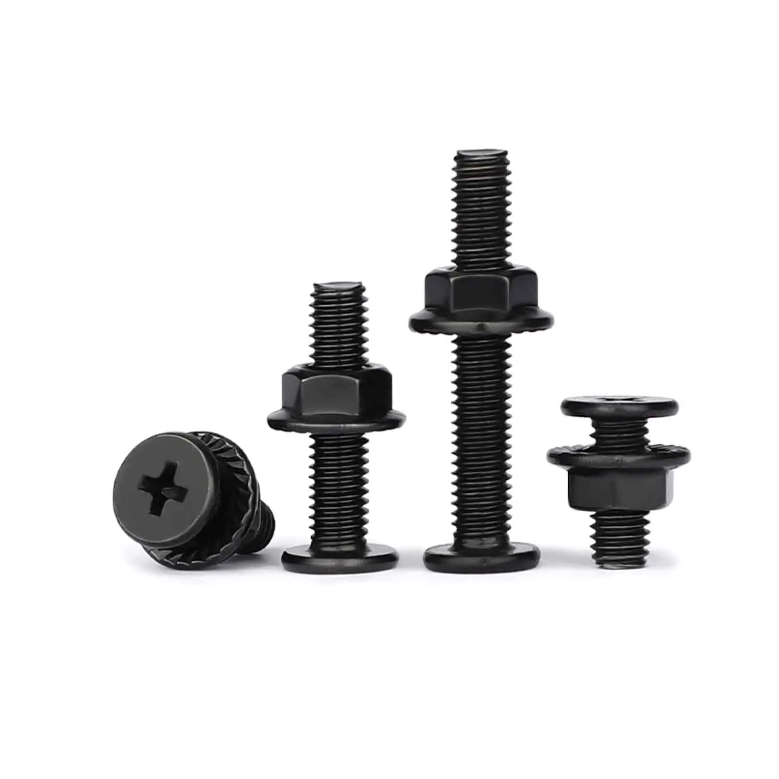 1/10sets Black 304 Stainless Steel CM Ultra Thin Flat Head Phillips Screw Large Low Profile Screw Flange Nut Combination Kit