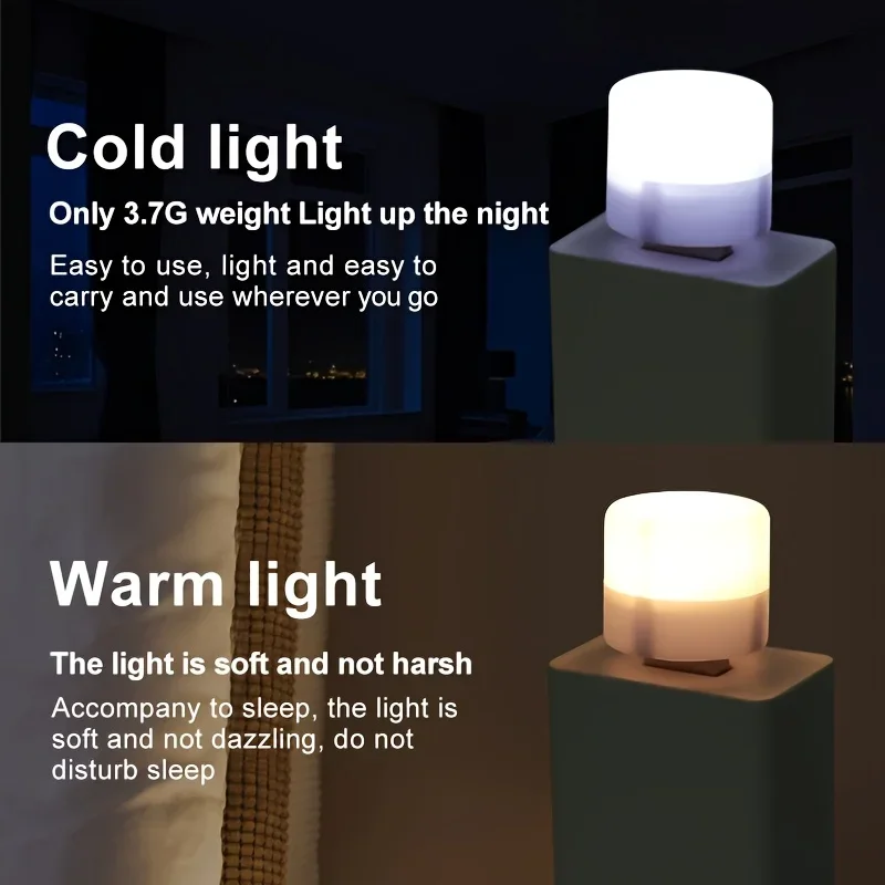 LED Night Light with USB/EU Plug, Portable Plug-in Lamp for Indoor Bedroom Car Camping, Dimmable Warm White Cool Reading Light image 2