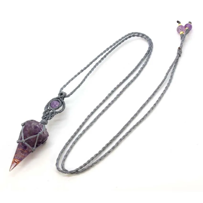 Handmade Crystal Resin Braided Pendant Necklace For Women Natural Stone Quartz Agate Thread Rope Art Macrame Adjustable Chain