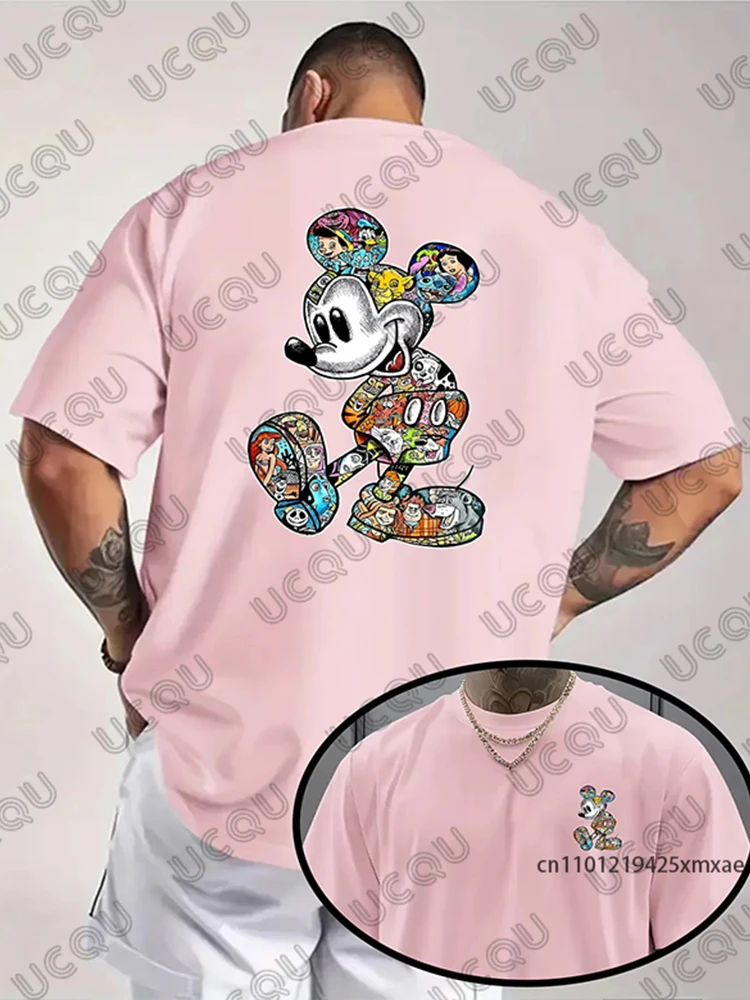 2025 جديد ديزني ميكي ماوس تي شيرت مطبوع للرجال الصيف قصيرة الأكمام القطن تيز الذكور الملابس الرياضية غير رسمية المتضخم القمم