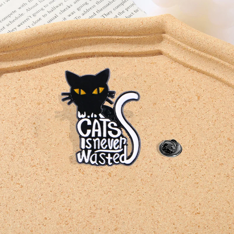 Cartoon Naughty Black Cat Enamel Pin I'm Fine Metal Animal Brooch Clothes Bag Lapel Badge Jewelry Gift for Kids Friends