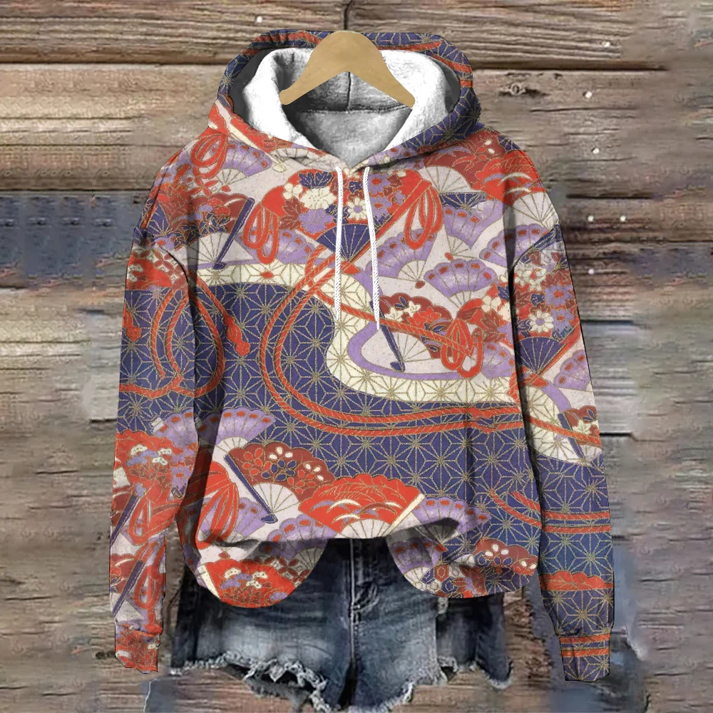 Fashion Loose Long Sleeves Women\'s Hoodie Exquisite Flower Print Harajuku Pullover Hoodies Autumn/Winter Women\'s Sweatshirts