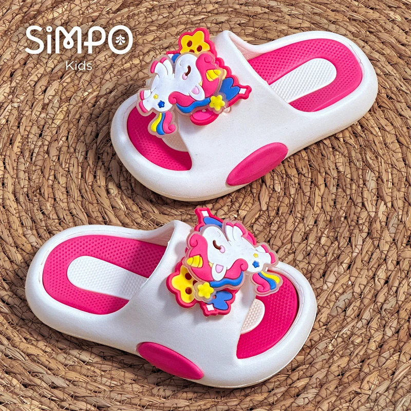 Rotating Unicorns Summer Cute Girl's Slippers Soft And Thick Sole Anti-slip Toddler Slides Children Slip On Footwear