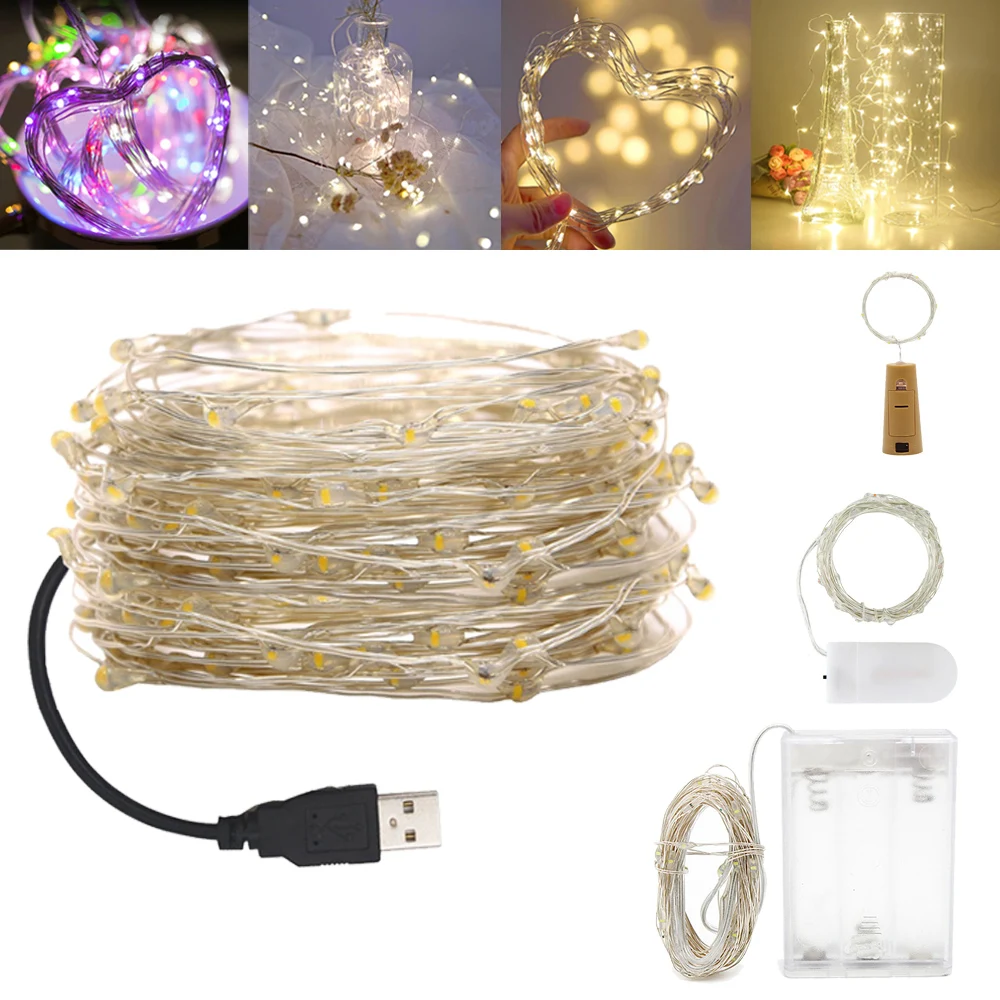 

1M 2M 3M 5M 10M Wine Bottle Lights Decor Craft Garland Cork Shaped For Christmas Party Copper Wire String USB/Battery Operated