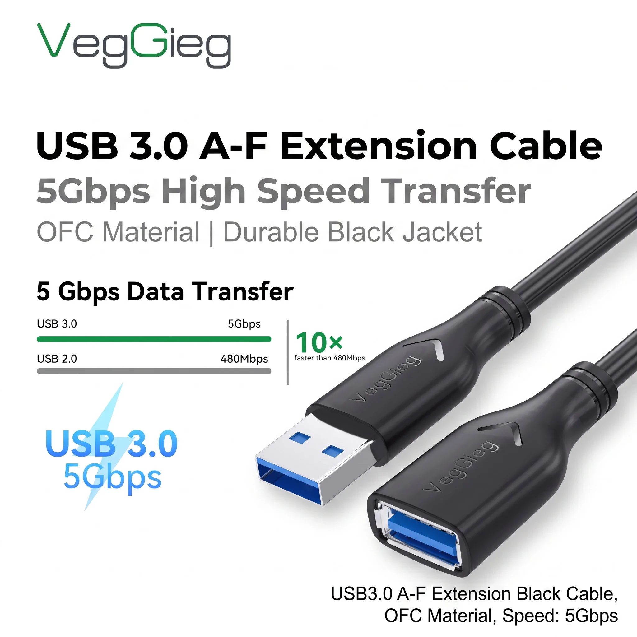 High-Speed USB 3.0 Extension Cable Male to Female 5Gbps for Laptop PC TV Printer Keyboard Mouse 0.5-3M Options