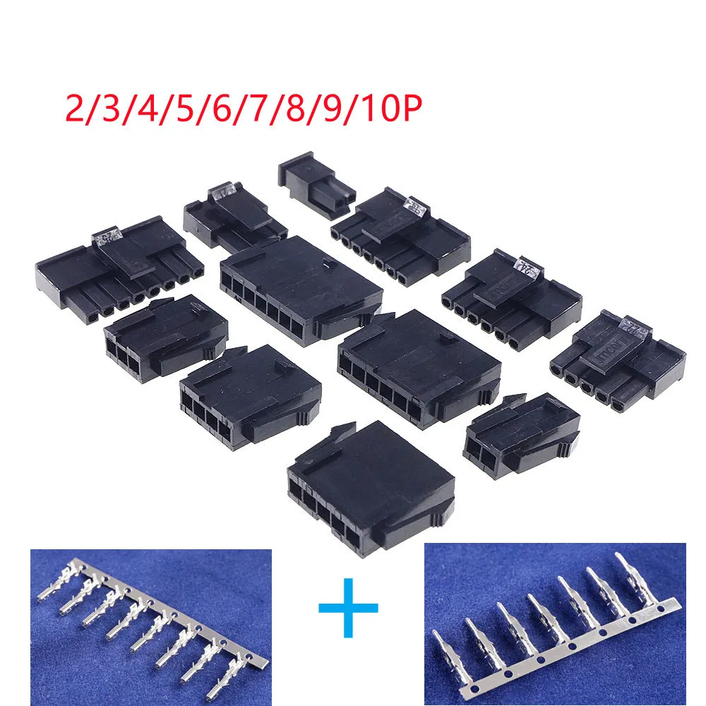 10Sets Micro-Fit 3.0 MM Receptacle Housing + Plug Shell Panel Mount Ear + Male Female Crimp Terminal 2 3 4 5 6 7 8 9 10 Circuits