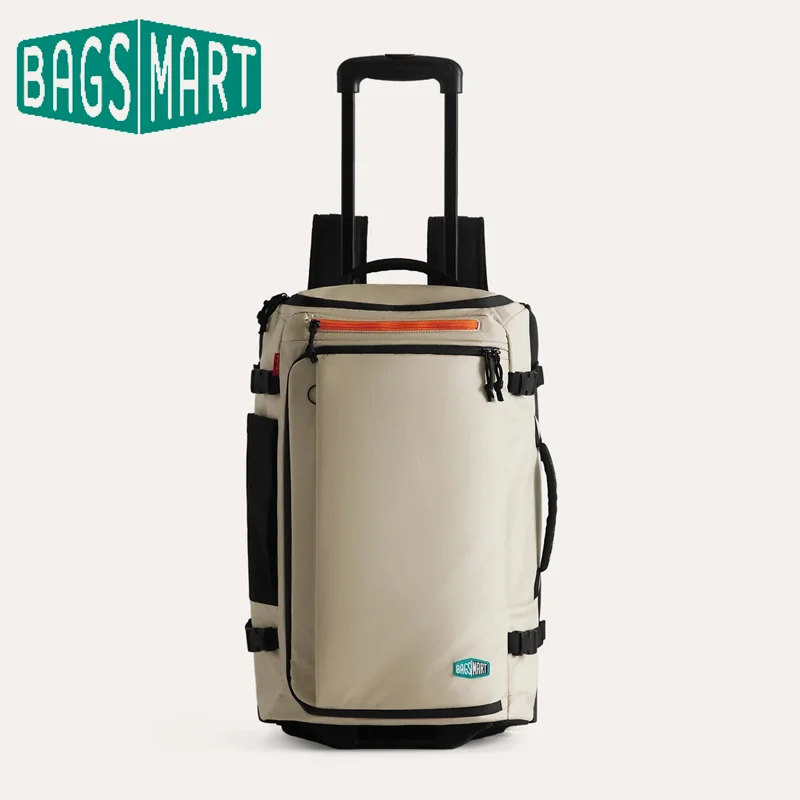 부드러운 PU 바퀴가 장착된 BAGSMART 43L 여행용 배낭 대용량 롤러 다기능 수하물 가방