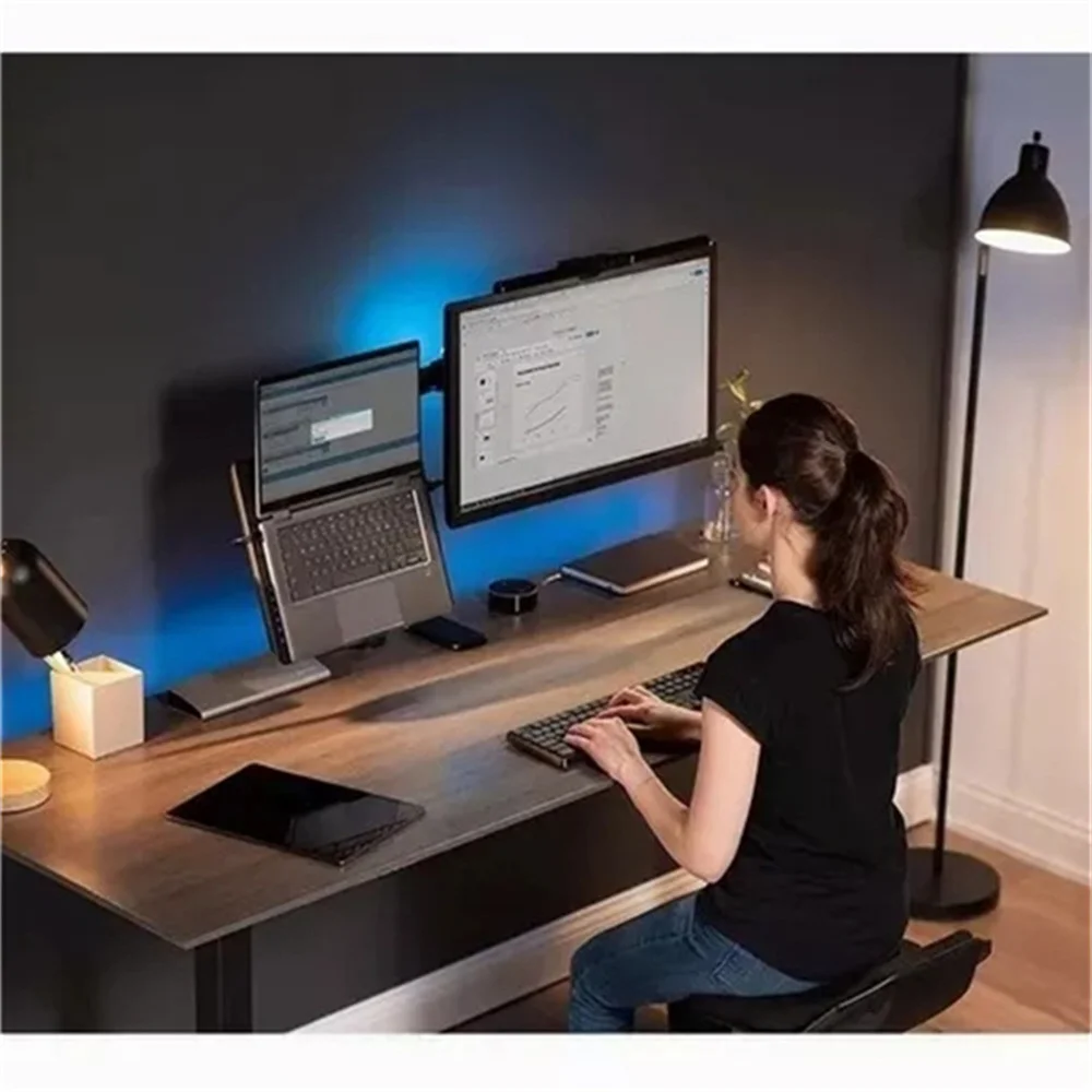 Dual Screen Laptop Stand Computer Toetsenbord Standaard Zwart Draaibare Standaard Voor 4.7Kg Gecombineerd Bureaublad Scherm