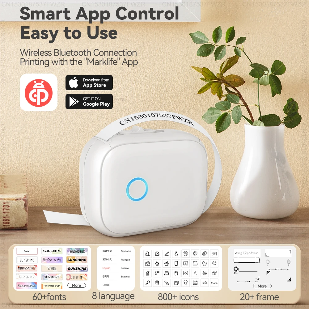 Marklife P12 طابعة ملصقات حرارية قطع تلقائي طابعة صغيرة محمولة P12 آلة وضع العلامات على الملصقات اللاصقة أو 5PK الشريط المستمر #4