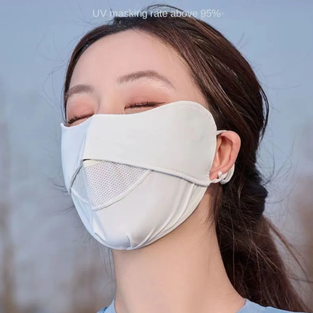 Adjustable Suncreen Mask Summer Breathable Anti-UV Face Cover Solid Color Ice Silk Mask Breathable Cycling Facemask Outdoor