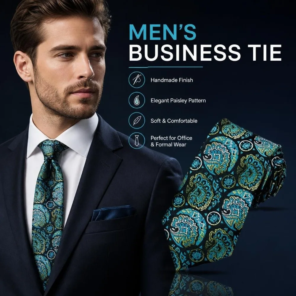 Floral Printed Paisley Tie for Men Luxury Jacquard Woven Paisley Print Necktie Hand Tied 7.5cm Wide Business Formal Necktie