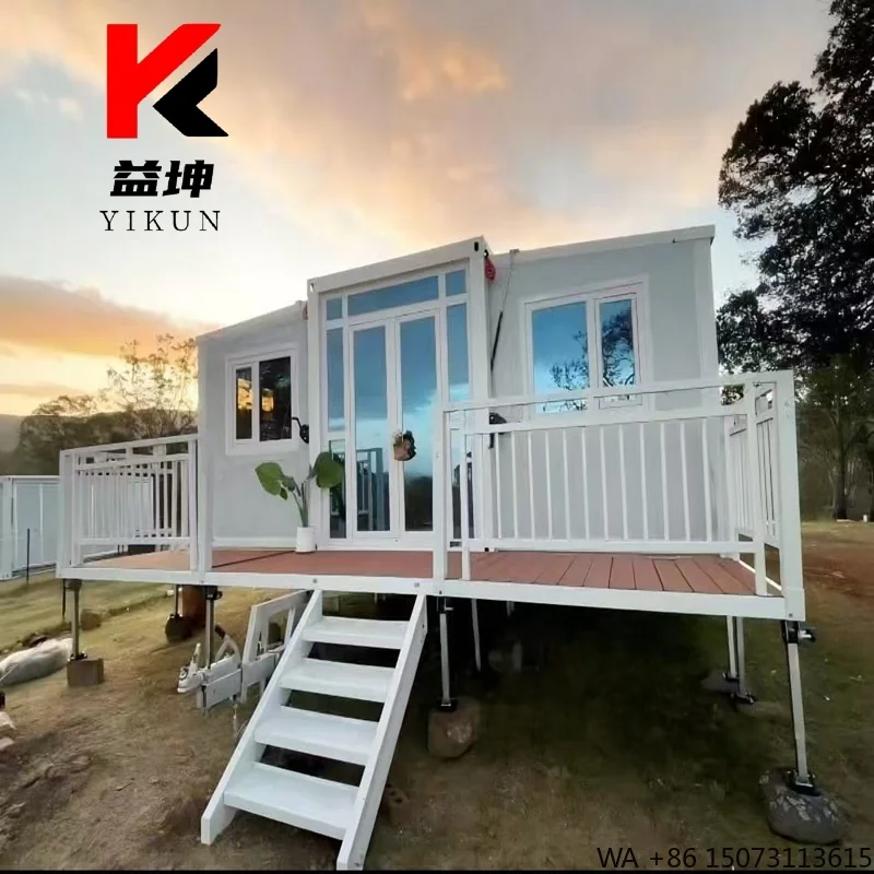 Private Customized Steel Structure Modular 20ft 30ft 40ft House with Balcony and Stairs 5 Years Maintain Free