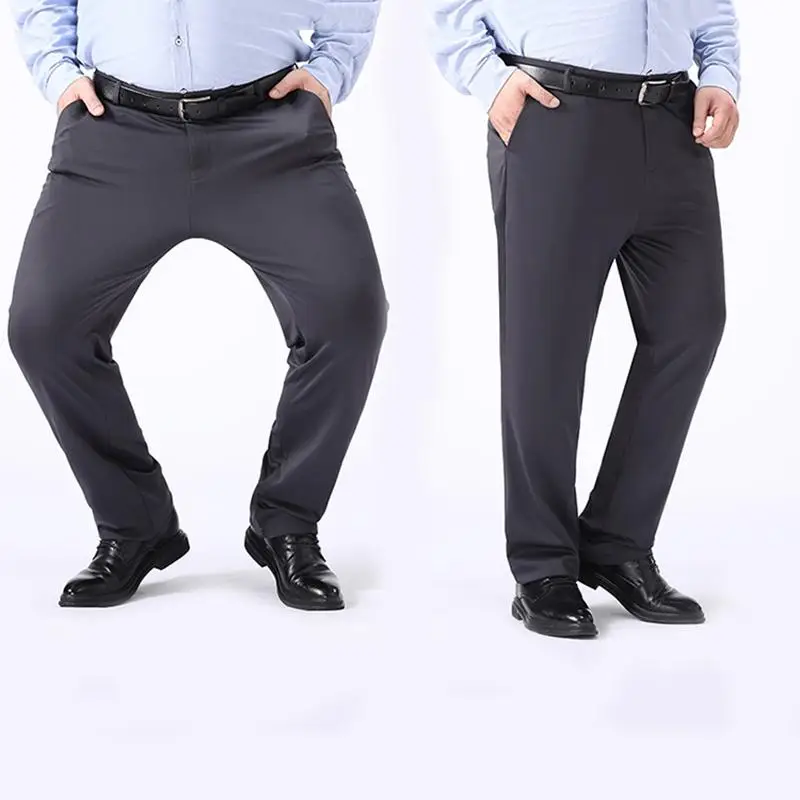 Size 34-52 Men\'s Suit Pants Formal Work Long Pants Ice Silk Elastic High Waist Large Size Loose Casual Pants