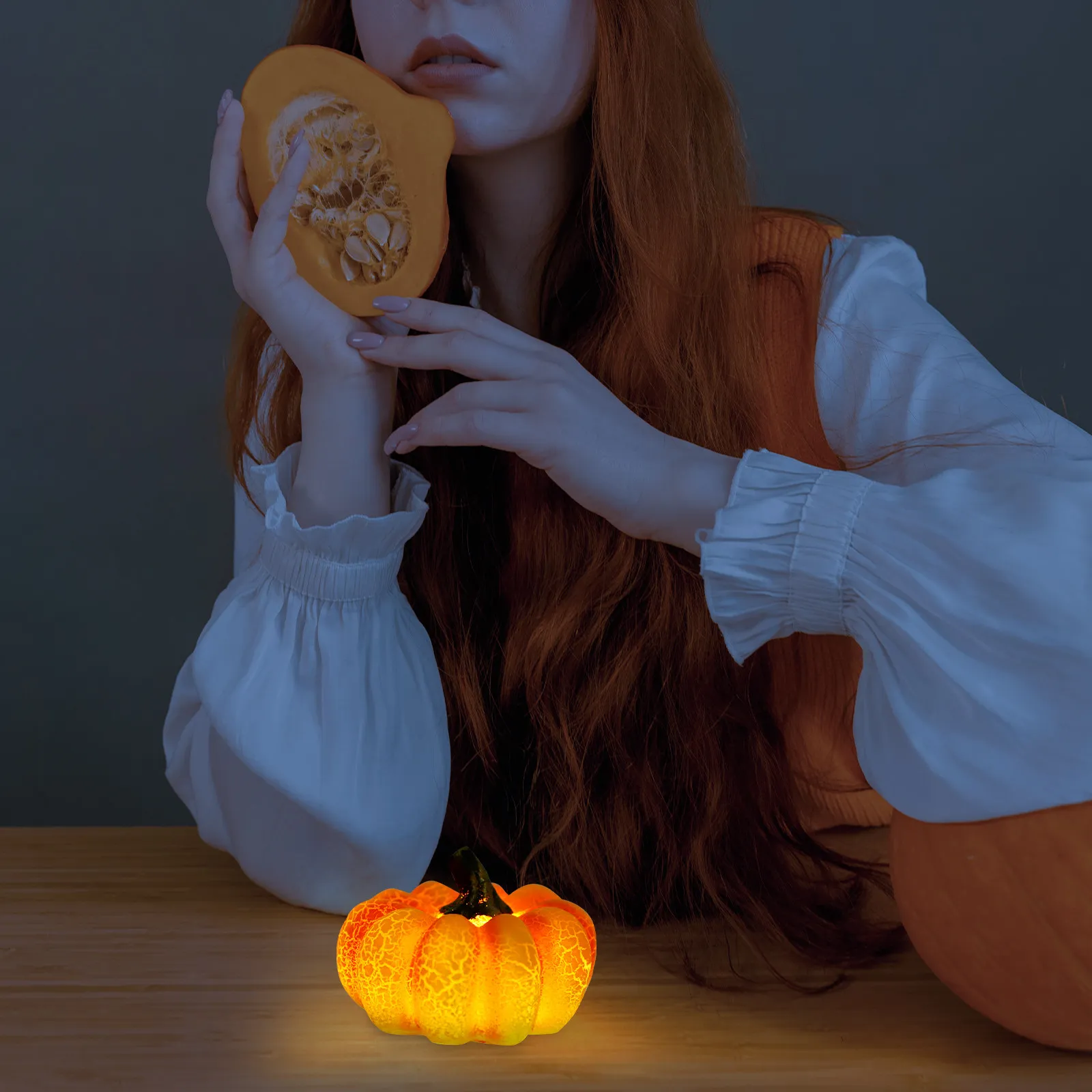 LED Pumpkin Lamp Resin Halloween Decorative Light Warm Lights for Home Party Living Room Bedroom Festival LED Pumpkin Lamp