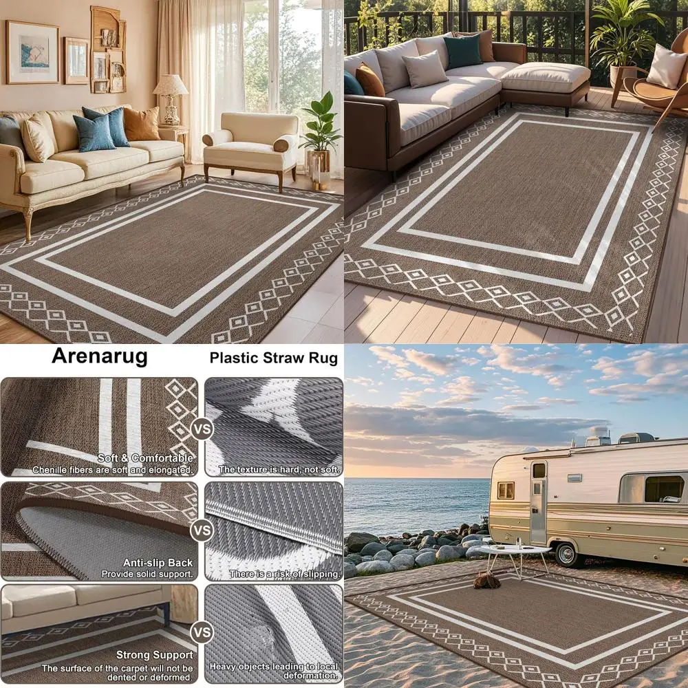 

Уличные коврики с геометрическим рисунком в марокканском стиле — моющиеся 8x10 для патио, террасы, автофургона, пляжа и многого другого