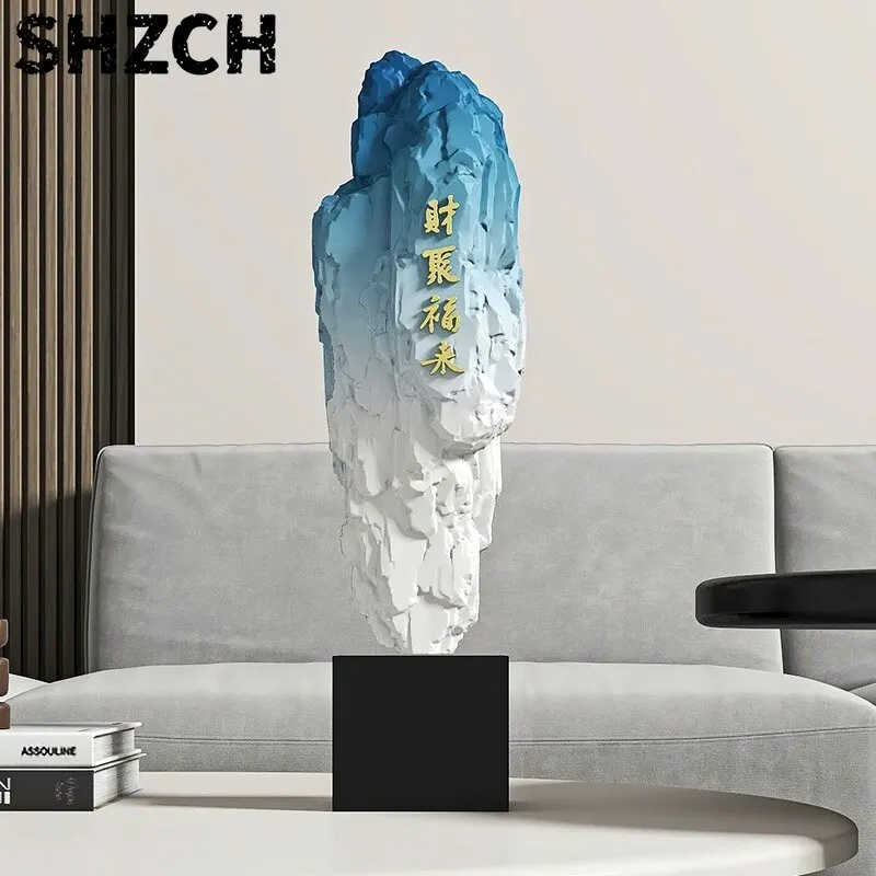 New Chinese Imitation Stone Mountain Ornaments Fortune Blessing Engraved Resin Sculptures Office Desk Housewarming Opening Gifts