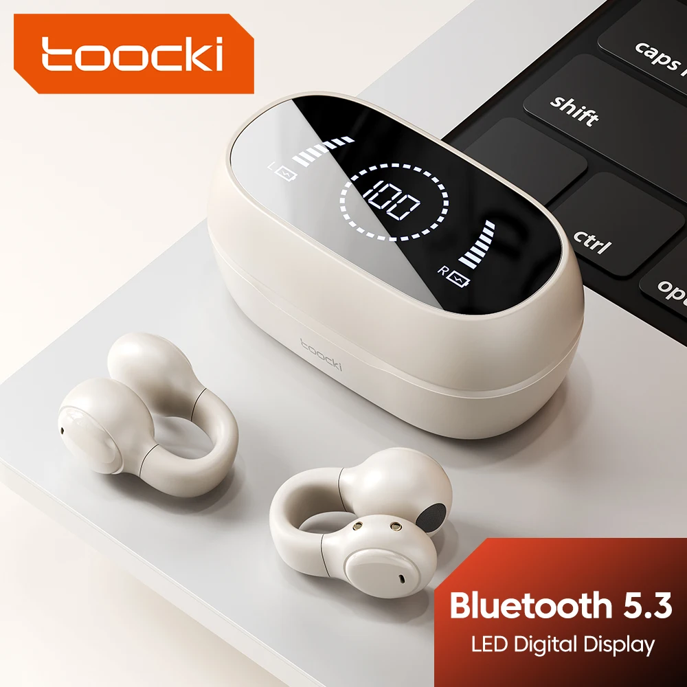 Toocki M47 Earclip Wireless Earphone Bluetooth5.3 LED Display Noise Cancelling Mini Earbuds Waterproof Sports Headset HiFi Sound