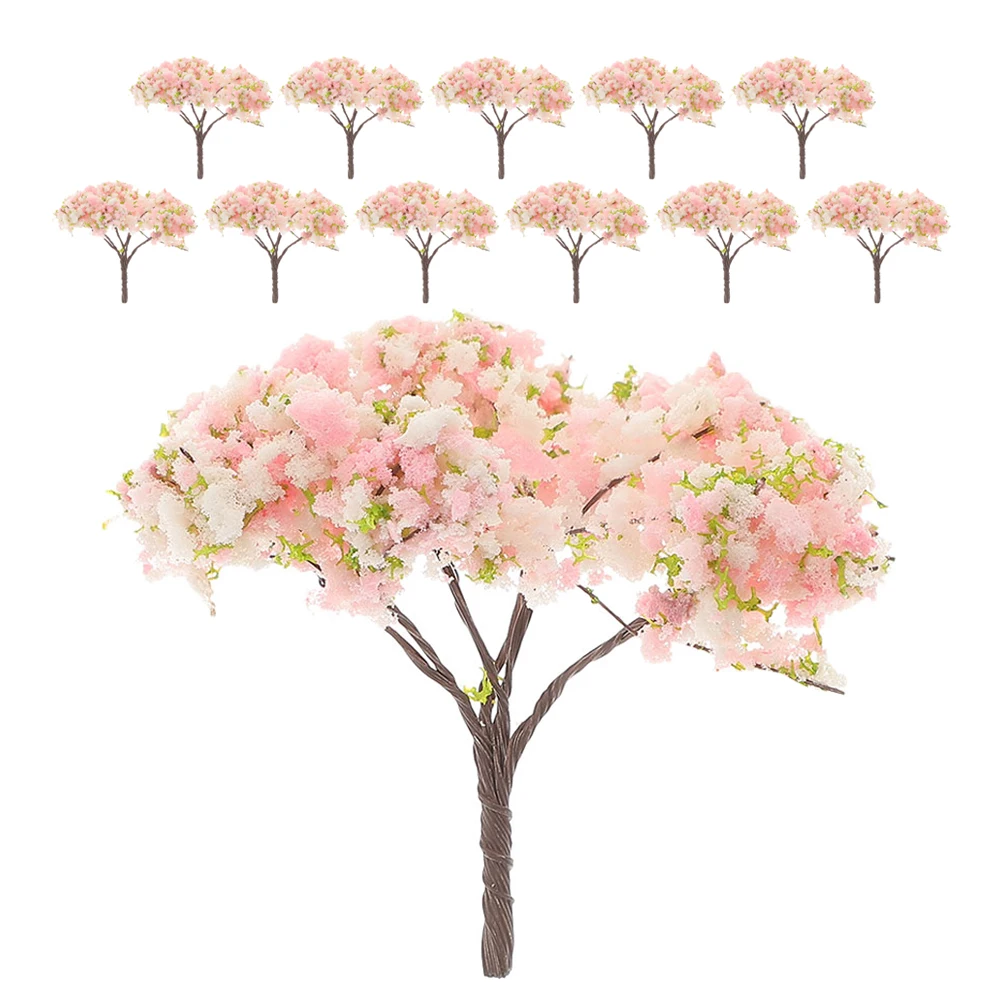 

12Pcs Micro Landscape Accessories Trees Miniature Cherry Blossom Artificial Realistic for DIY Sand Table Diorama Railroad Decor