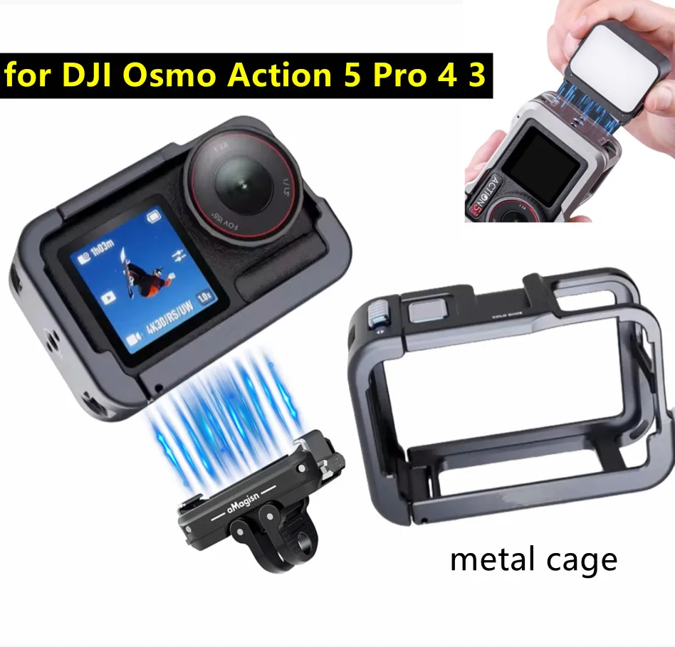 Horizontal and Vertical Metal Cage Frame for DJI OSMO Action 5 4 3 LED Light Accessories Aluminum alloy Protective Frame