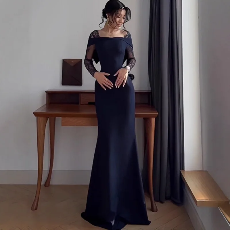 Elegantes schulterfreies Maxikleid für Damen, luxuriöses Spitzenkleid mit Taillenschnürung, Partykleid, Vestidos 2026, neue Abendkleider für Damen