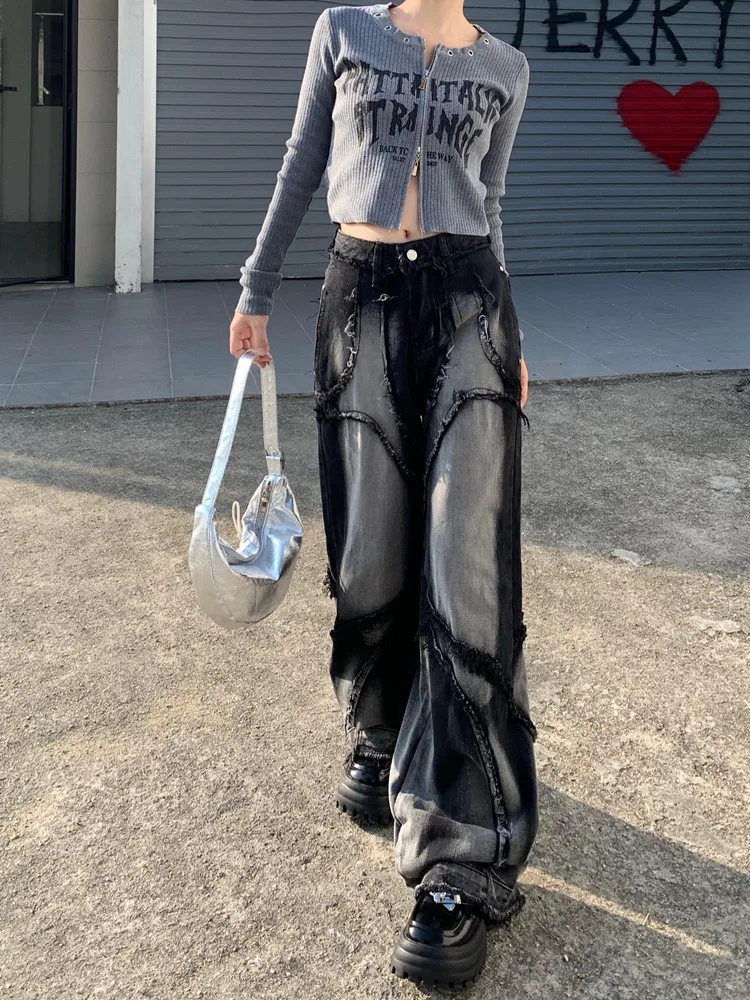 Retro Washed Baggy Jeans Women High Waist Loose Straight Denim Pants Y2k Fashion Harajuku Streetwear Wide Leg Trousers