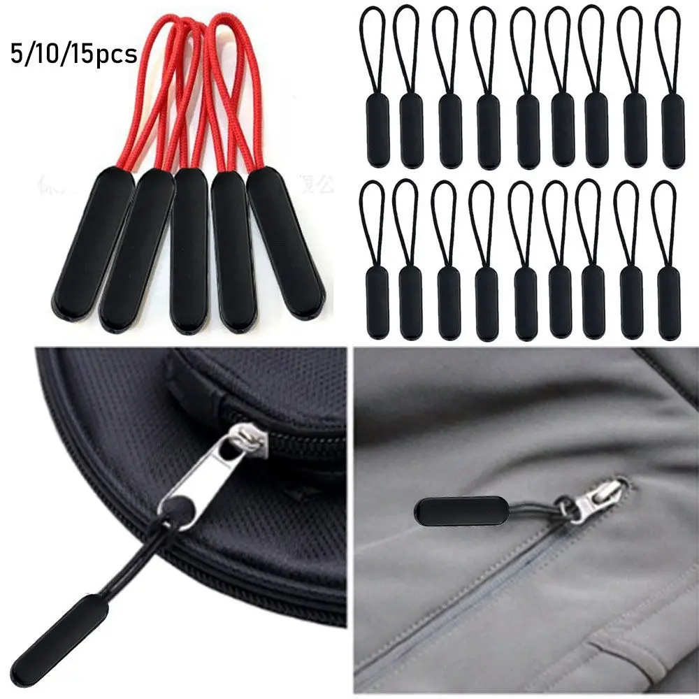 5/10/15pcs Travel Clothing Outdoor tools Bags Clip Buckle Ends Lock Zips Zipper Pull Zip Puller Replacement Cord Rope Pullers