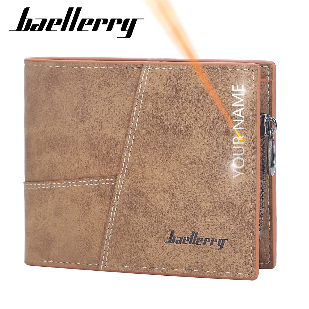 Baellerry New Short Men Wallets Name Engraved Brand Male Wallet Classic Slim Card Holder High Quality Luxury Small Men's Purse