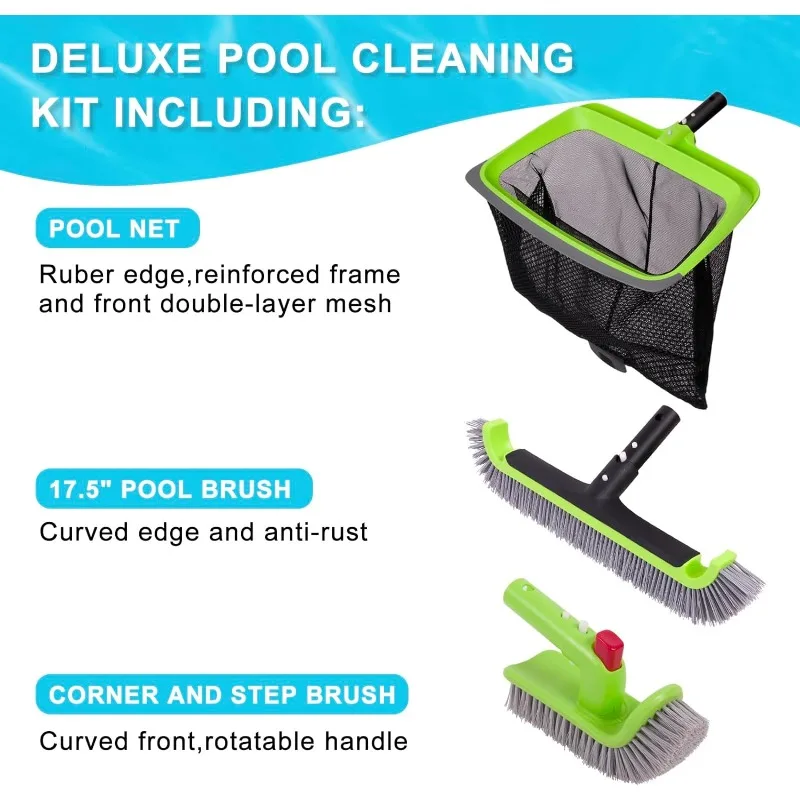 Deluxe Swimming Pool Cleaning Kit Including Rubber Edge Pool Skimmer Net【NO Pole】 17.5