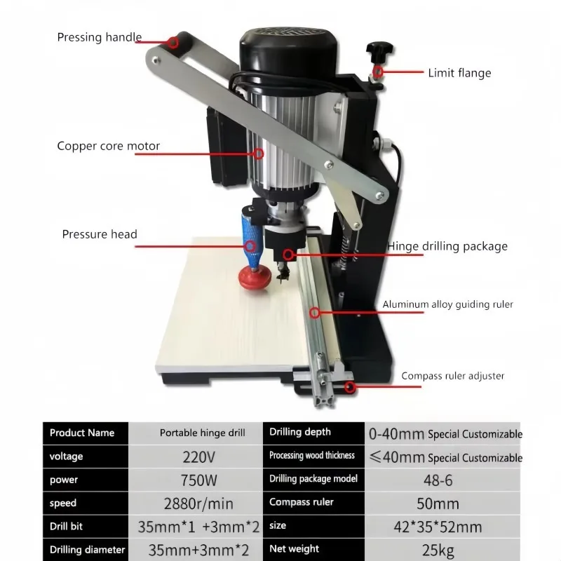 Portable Handheld Hinge Drill, Small Home Improvement Tool, Furniture, Door and Window Solid Wood Hinge Drilling Machine