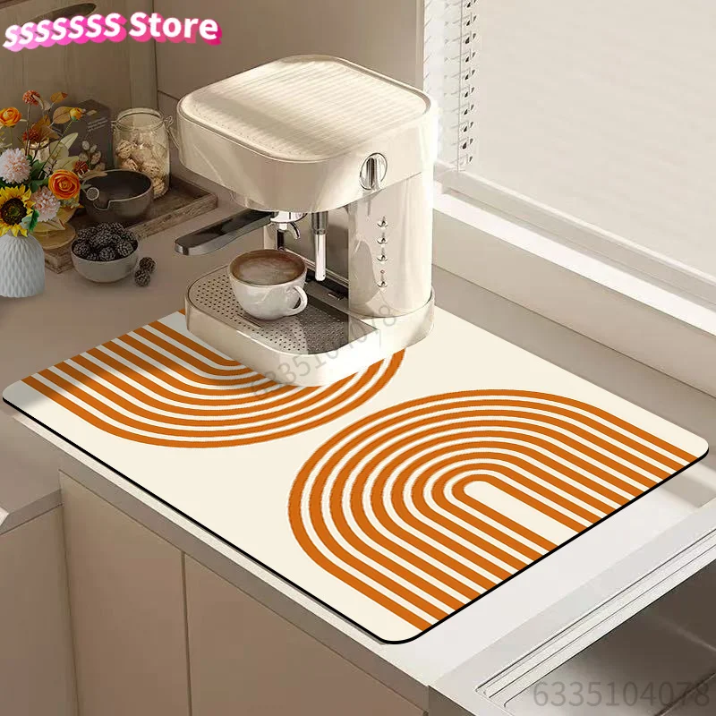Dish Drying Mat, Minimalist Geometric Pattern Drip Mat, Premium Coffee Machine Mat, Kitchen Tabletop Accessory, Fashion Print Dr