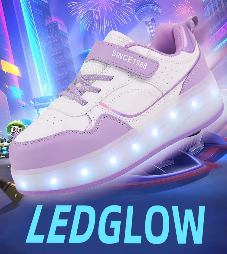 Rollschuh-Schuhe für Kinder, Jungen und Mädchen, blinkendes Licht, 4-Rad-Rollschuhe, LED-Licht, leuchtende Turnschuhe, Outdoor-Freizeitschuhe für Kinder – Detail 2