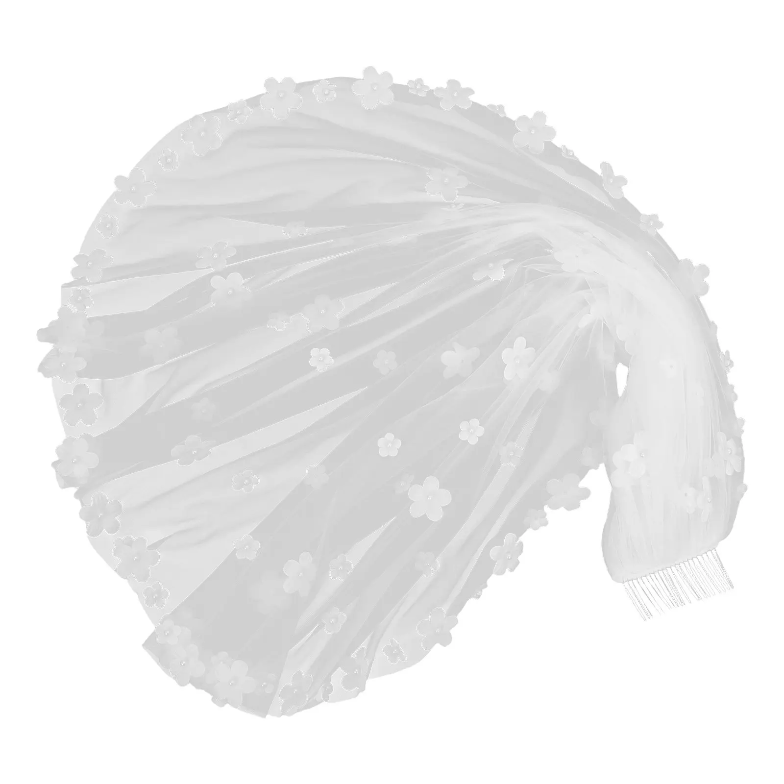 

Short Floral Wedding Veil Single Layer Tulle Bride Hair Accessory With Comb For Romantic Fantasy Bridal Shower Dreamy