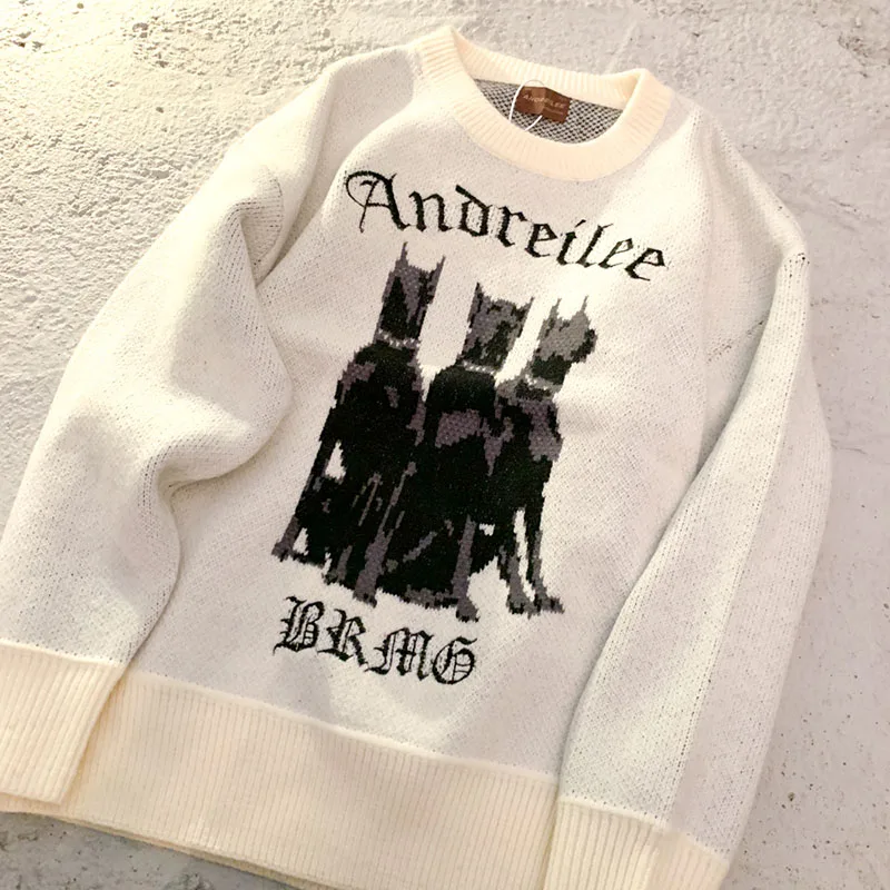 Sweter damski Doberman Dog Graphic Streetwear sweter z dzianiny Retro jesień Oversize Y2k bluzki z długim rękawem Jumper koreańskie ubrania