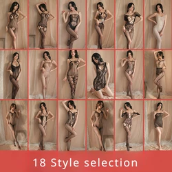 18 Style Sexy Bodystockings Body Sexy Women Erotic Babydoll Mesh calze a rete per tutto il corpo Stretch collant con apertura sul cavallo