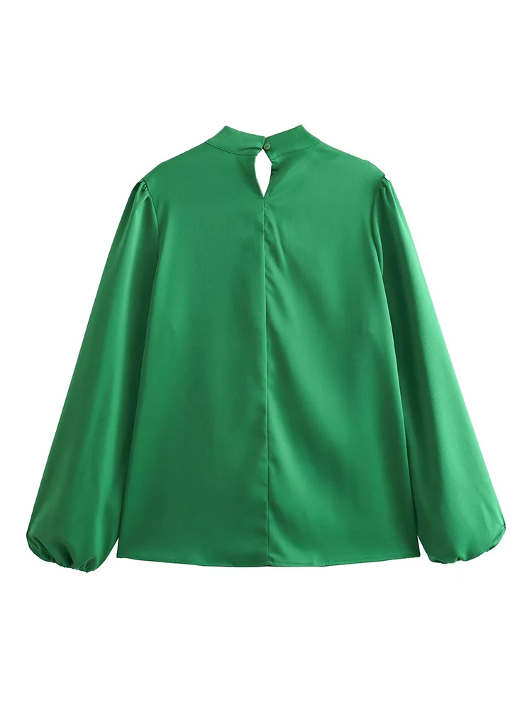 Solid Pullover Blouses for Women Long Sleeve Button Low Neck Loose Shirts Female Spring Summer Casual Ladies Blouse Tops Green