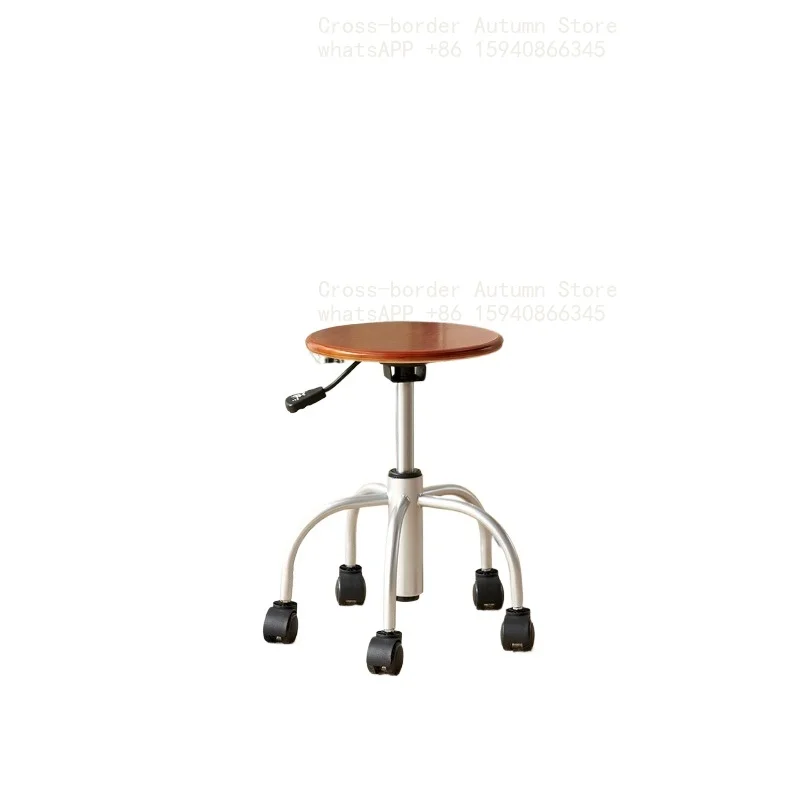 Vintage Solid Wood Swivel Stool With Wheels Movable Low Lazy Stool Silent Rolling Learning For Home Living Room Furniture