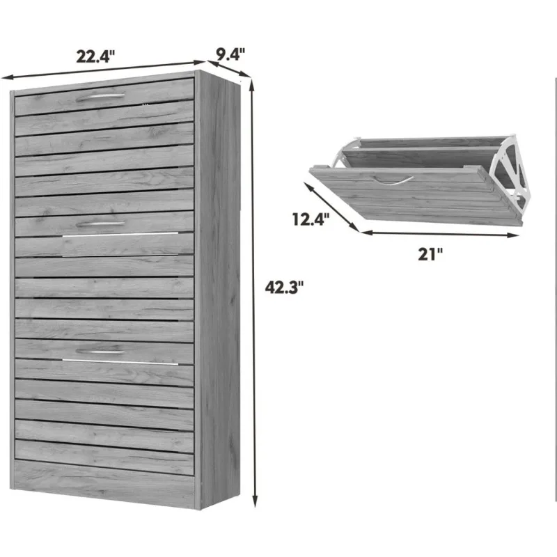 

Маленький шкаф для обуви с 3 откидными ящиками, тонкий органайзер для хранения обуви, дверца с жалюзи, без доски для прихожей, прихожей, серого цвета