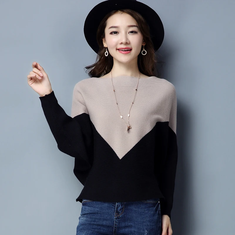 Women Sweater Loose Pullover Knitted Cotton Batwing Sleeve Knit Top Autumn Sweaters Pull Casual Ladies Bat Sleeve Jumper Tops