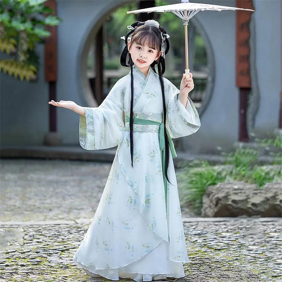 

chinese Girl Dress song Costume Princess Children Sets Outfit Kids Clothes Vestidos Chinese Long Hanfu Girls Dresses Suits
