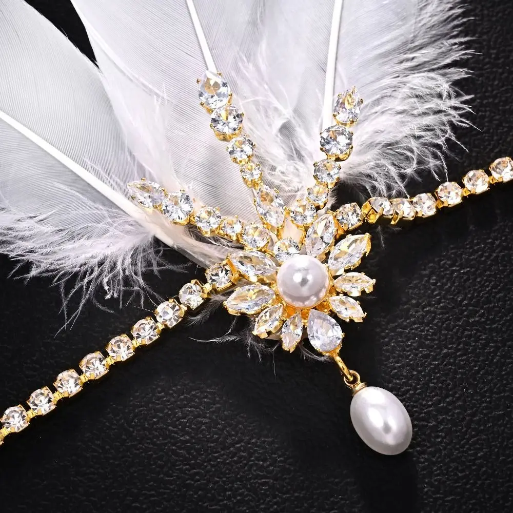 Vintage Gatsby-Style Feather Headband Fascinator Crystal Masquerade Hair Band Sequin Makeup Party 1920s Hair Accessories Women view 2