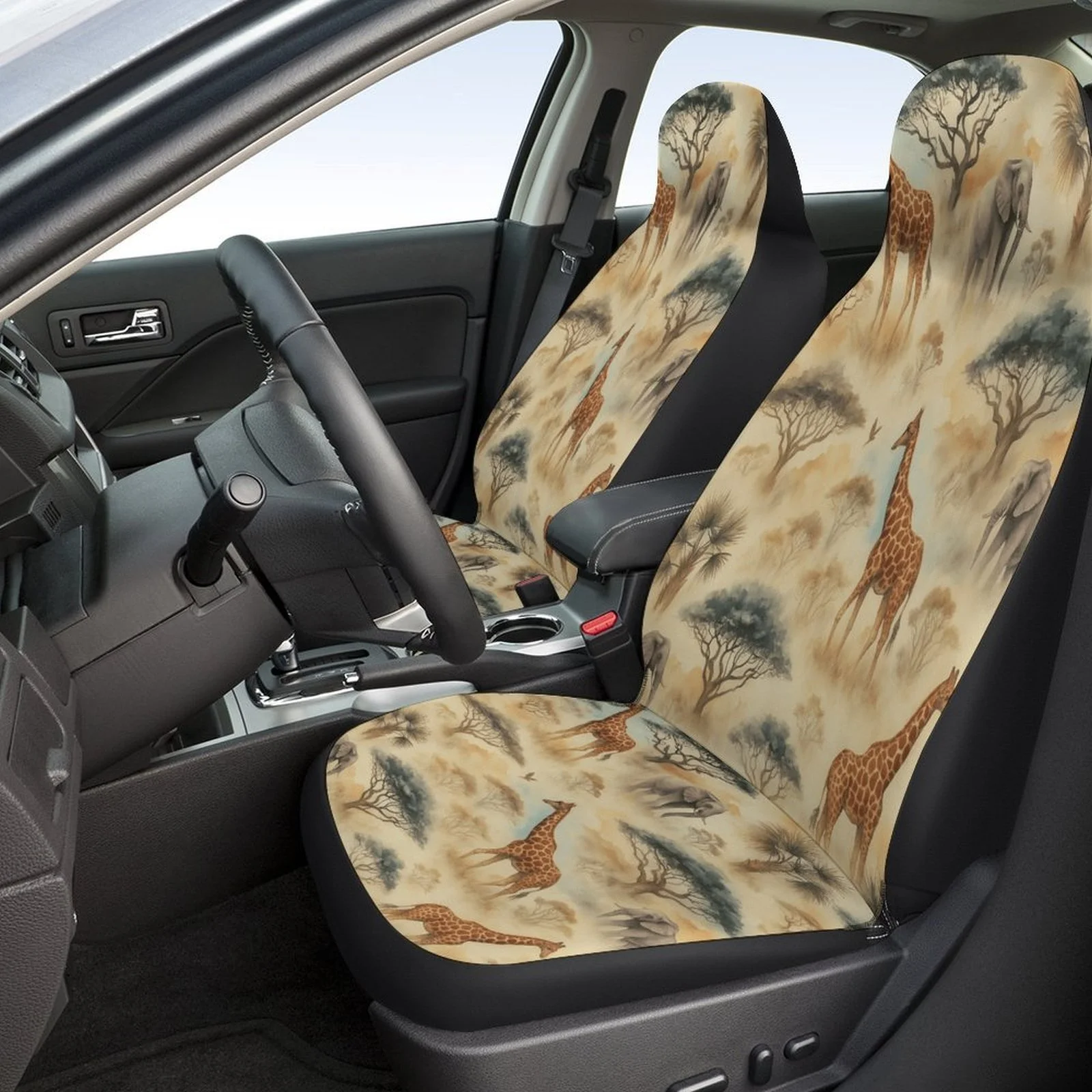 African Safari Animals Themed Car Seat Cover Set For Most Cars, Trendy High-quality Car Seat Protector Covers Full Set, Universa