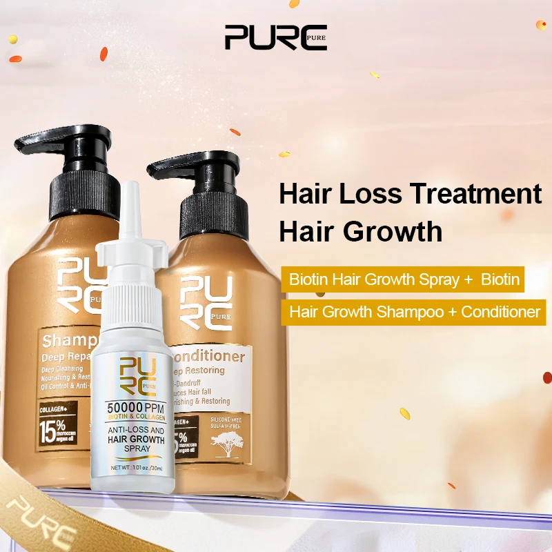 

PURC Марокко Шампунь с аргановым маслом Кондиционер Биотин Набор спреев для роста волос Кератин Разглаживание Уход за волосами Уход за волосами
