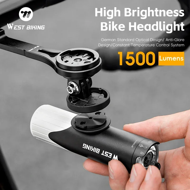 

WEST BIKING Bicycle Light Type-C Charging Bike Front Light Rainproof 1200/1500LM Flashlight Long Battery Life Night Cycling Lamp